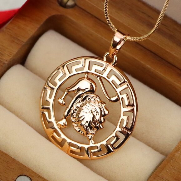 "Leo Zodiac Lion Pendant in Rose Gold Finish with Intricate Detailing, XPPT1332 - Picture 1 of 13